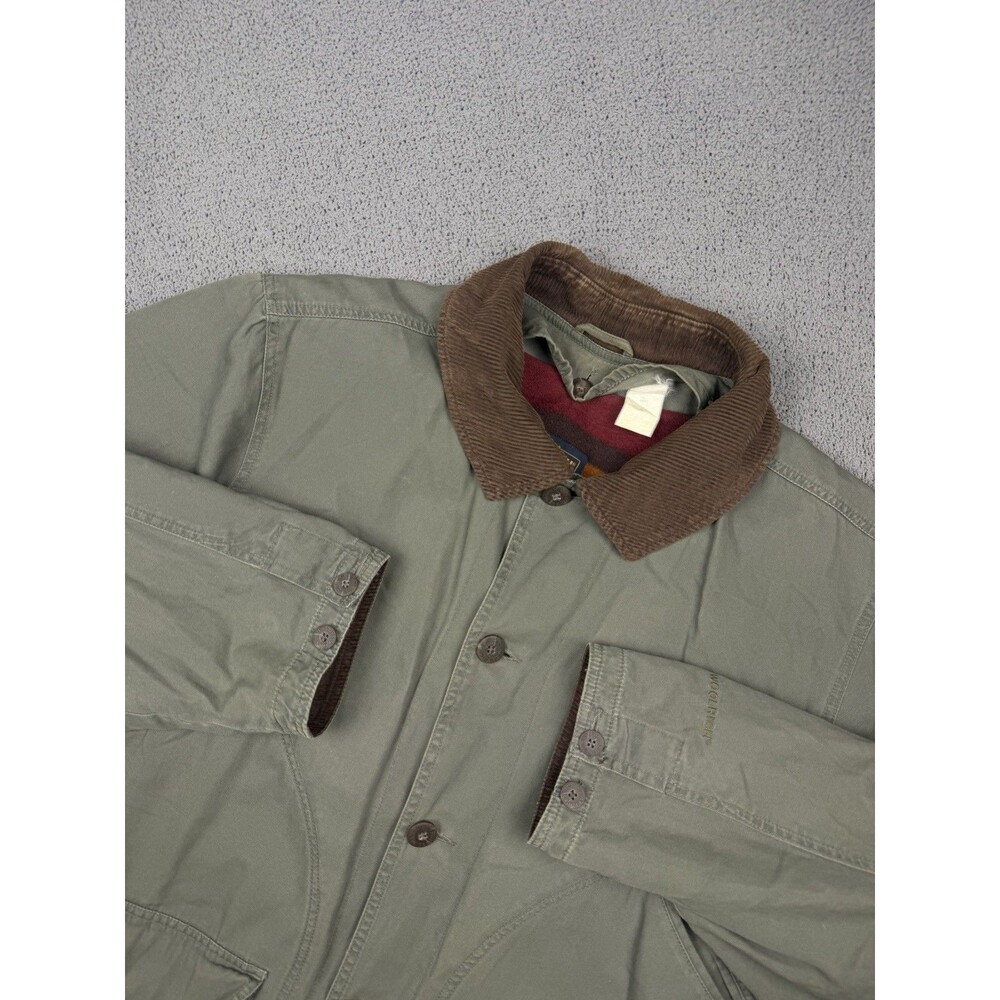Woolrich Jacket Mens XL Green Chore Barn Coat Blanket Lined Striped Collar